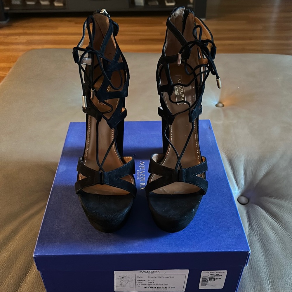 Aquazzura platform suede heels.